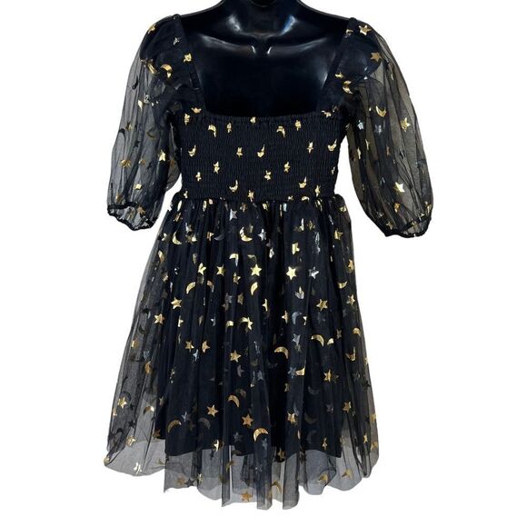 Lace & Beads Brielle Babydoll Mini Dress in Black Moon Print - Picture 14 of 15